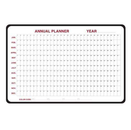 Ghent 36" x 24" Annual Dry Erase Planner - Radius Corners and Black Vinyl Frame