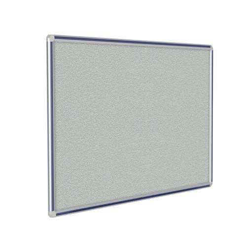 Ghent 144" x 48" DecoAurora Aluminum Frame Gray Vinyl Tackboard - Navy Blue Trim