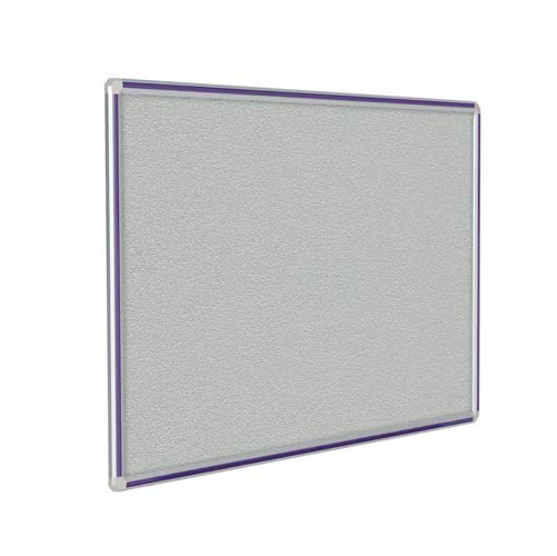 Ghent 72" x 48" DecoAurora Aluminum Frame Gray Vinyl Tackboard - Purple Trim