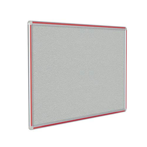 Ghent 144" x 48" DecoAurora Aluminum Frame Gray Vinyl Tackboard - Red Trim