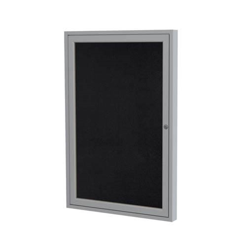 Ghent 18" x 24" 1-Door Satin Aluminum Frame Enclosed Recycled Rubber Tackboard - Black