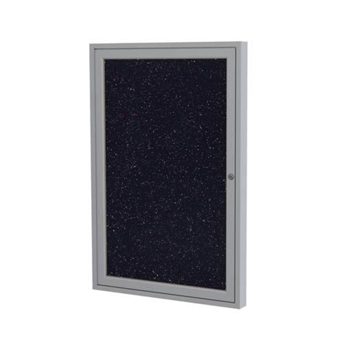 Ghent 18" x 24" 1-Door Satin Aluminum Frame Enclosed Recycled Rubber Tackboard - Confetti