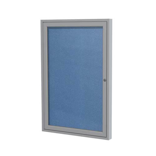 Ghent 18" x 24" 1-Door Satin Aluminum Frame Enclosed Vinyl Tackboard - Ocean