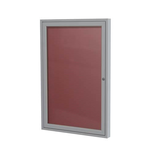 Ghent 24" x 36" 1-Door Satin Aluminum Frame Enclosed Flannel Letterboard - Burgundy