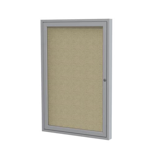 Ghent 24" x 36" 1-Door Satin Aluminum Frame Enclosed Fabric Tackboard - Beige