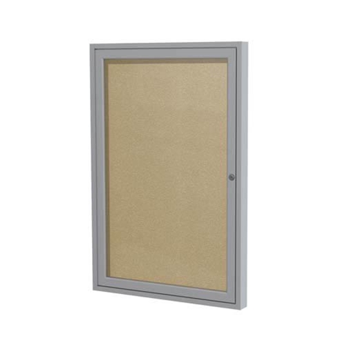 Ghent 24" x 36" 1-Door Satin Aluminum Frame Enclosed Vinyl Tackboard - Caramel