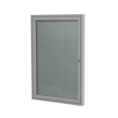 Ghent 24" x 36" 1-Door Satin Aluminum Frame Enclosed Vinyl Tackboard - Stone