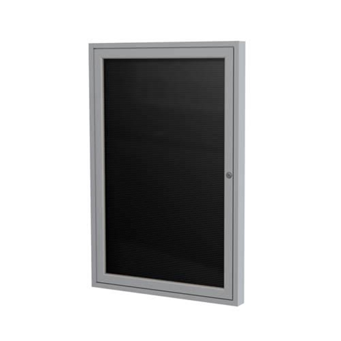 Ghent 3" x 36" 1-Door Satin Aluminum Frame Enclosed Flannel Letterboard - Black