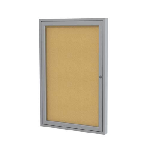 Ghent 3" x 36" 1-Door Satin Aluminum Frame Enclosed Tackboard - Natural Cork