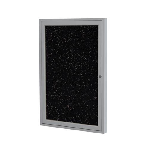 Ghent 3" x 36" 1-Door Satin Aluminum Frame Enclosed Recycled Rubber Tackboard - Tan Speckled
