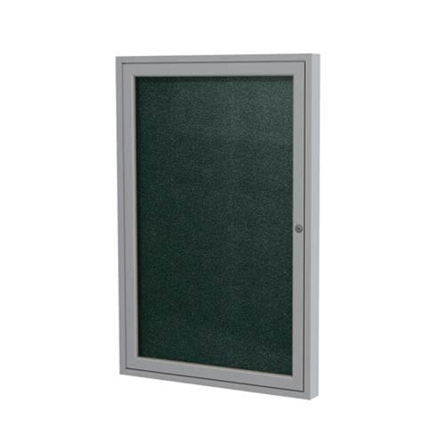 Ghent 3" x 36" 1-Door Satin Aluminum Frame Enclosed Vinyl Tackboard - Ebony