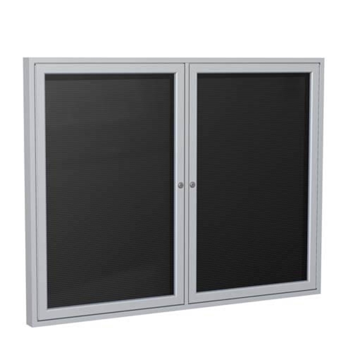 Ghent 48" x 36" 2-Door Satin Aluminum Frame Enclosed Flannel Letterboard - Black