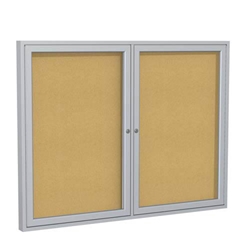 Ghent 48" x 36" 2-Door Satin Aluminum Frame Enclosed Tackboard - Natural Cork
