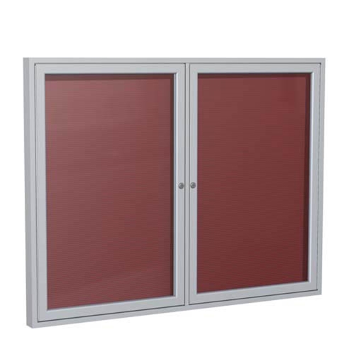 Ghent 6" x 36" 2-Door Satin Aluminum Frame Enclosed Flannel Letterboard - Burgundy