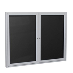 Ghent 6" x 48" 2-Door Satin Aluminum Frame Enclosed Flannel Letterboard - Black