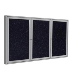 Ghent 72" x 36" 3-Door Satin Aluminum Frame Enclosed Recycled Rubber Tackboard - Confetti