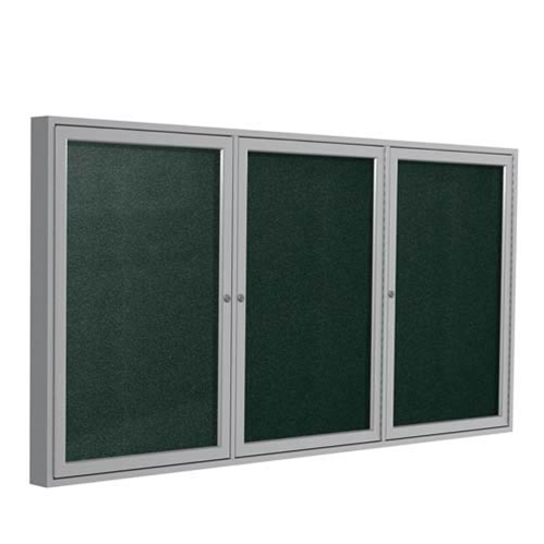 Ghent 72" x 36" 3-Door Satin Aluminum Frame Enclosed Vinyl Tackboard - Ebony