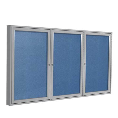 Ghent 72" x 36" 3-Door Satin Aluminum Frame Enclosed Vinyl Tackboard - Ocean