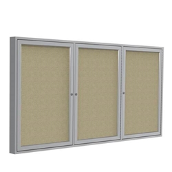 Ghent 72" x 48" 3-Door Satin Aluminum Frame Enclosed Fabric Tackboard - Beige