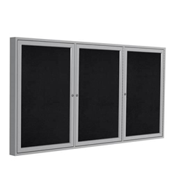 Ghent 72" x 48" 3-Door Satin Aluminum Frame Enclosed Recycled Rubber Tackboard - Black