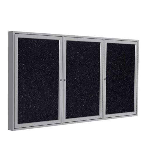 Ghent 72" x 48" 3-Door Satin Aluminum Frame Enclosed Recycled Rubber Tackboard - Confetti