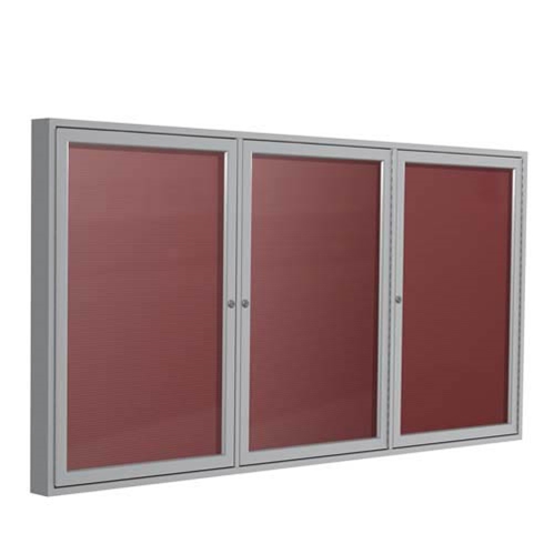 Ghent 96" x 48" 3-Door Satin Aluminum Frame Enclosed Flannel Letterboard - Burgundy
