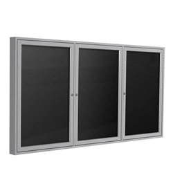 Ghent 96" x 48" 3-Door Satin Aluminum Frame Enclosed Flannel Letterboard - Black