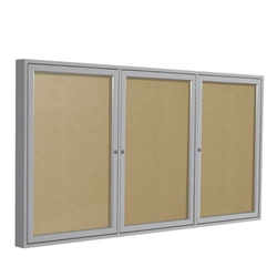 Ghent 96" x 48" 3-Door Satin Aluminum Frame Enclosed Vinyl Tackboard - Caramel