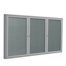 Ghent 96" x 48" 3-Door Satin Aluminum Frame Enclosed Vinyl Tackboard - Stone