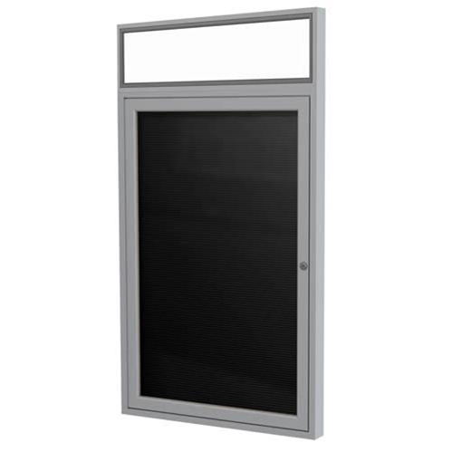 Ghent 3" x 36" 1-Door Satin Alum Frame w/ Headliner Enclosed Flannel Letterboard - Black