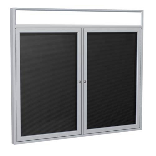 Ghent 6" x 48" 2-Door Satin Alum Frame w/ Headliner Enclosed Flannel Letterboard - Black