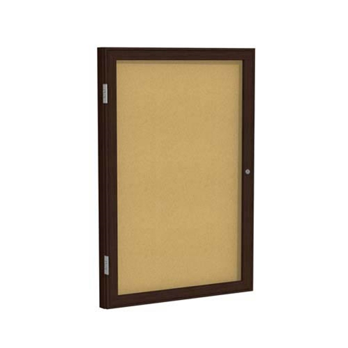Ghent 18" x 24" 1-Door Wood Frame Walnut Finish Enclosed Tackboard - Natural Cork
