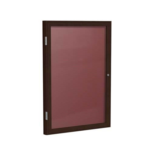Ghent 24" x 36" 1-Door Wood Frame Walnut Finish Enclosed Flannel Letterboard - Burgundy
