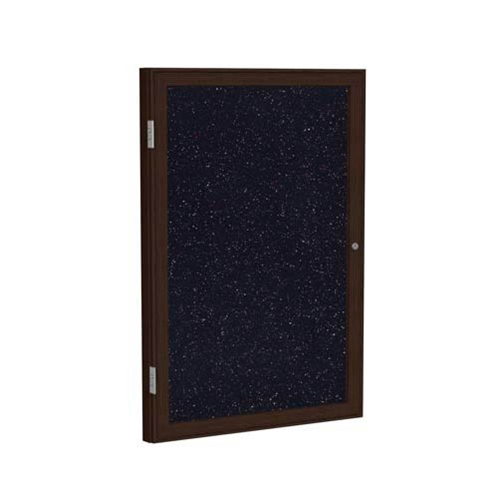 Ghent 36" x 36" 1-Door Wood Frame Walnut Finish Enclosed Recycled Rubber Tackboard - Confetti