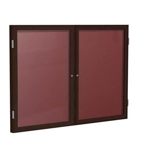 Ghent 6" x 36" 2-Door Wood Frame Walnut Finish Enclosed Flannel Letterboard - Burgundy