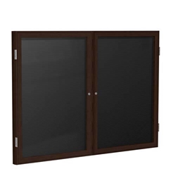 Ghent 6" x 36" 2-Door Wood Frame Walnut Finish Enclosed Flannel Letterboard - Black