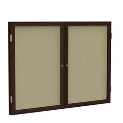 Ghent 6" x 48" 2-Door Wood Frame Walnut Finish Enclosed Fabric Tackboard - Beige