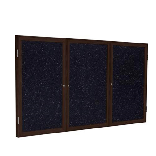 Ghent 72" x 36" 3-Door Wood Frame Walnut Finish Enclosed Recycled Rubber Tackboard - Confetti