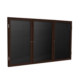 Ghent 72" x 48" 3-Door Wood Frame Walnut Finish Enclosed Flannel Letterboard - Black