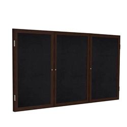Ghent 96" x 48" 3-Door Wood Frame Walnut Finish Enclosed Recycled Rubber Tackboard - Black