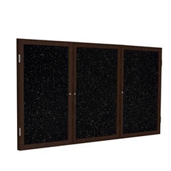 Ghent 96" x 48" 3-Door Wood Frame Walnut Finish Enclosed Recycled Rubber Tackboard - Tan Speckled