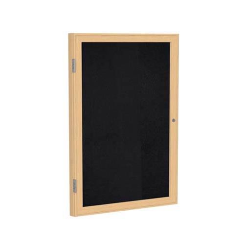 Ghent 18" x 24" 1-Door Wood Frame Oak Finish Enclosed Recycled Rubber Tackboard - Black