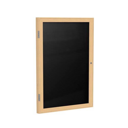Ghent 24" x 36" 1-Door Wood Frame Oak Finish Enclosed Flannel Letterboard - Black