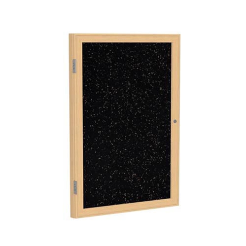 Ghent 24" x 36" 1-Door Wood Frame Oak Finish Enclosed Recycled Rubber Tackboard - Tan Speckled