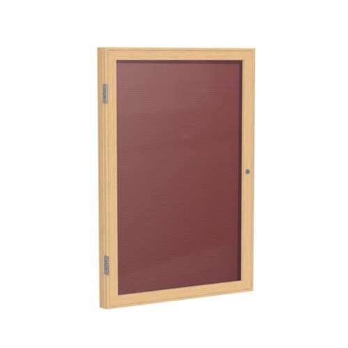 Ghent 3" x 36" 1-Door Wood Frame Oak Finish Enclosed Flannel Letterboard - Burgundy