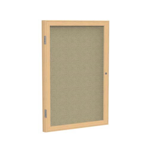 Ghent 3" x 36" 1-Door Wood Frame Oak Finish Enclosed Fabric Tackboard - Beige