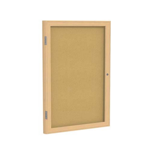 Ghent 36" x 36" 1-Door Wood Frame Oak Finish Enclosed Tackboard - Natural Cork