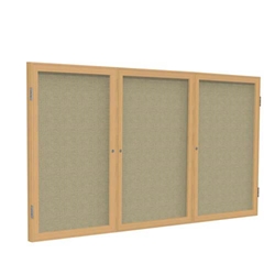 Ghent 72" x 48" 3-Door Wood Frame Oak Finish Enclosed Fabric Tackboard - Beige