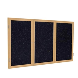 Ghent 96" x 48" 3-Door Wood Frame Oak Finish Enclosed Recycled Rubber Tackboard - Confetti