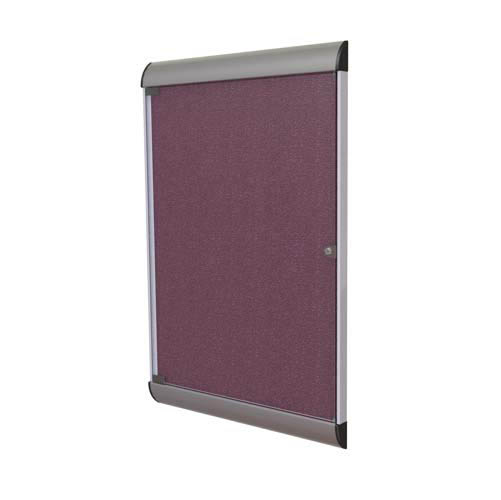 Ghent 26.5" x 42.125" 1-Door Silhouette Enclosed Tackboard, Satin Frame w/ Vinyl Fabric - Berry